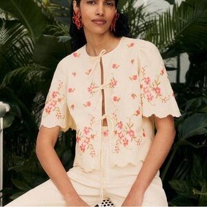Sézane x Andion Zelia Floral Embroidered Cream Top Sz40